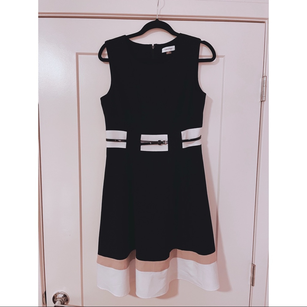 Calvin Klein pleated dress with belted waist - 8